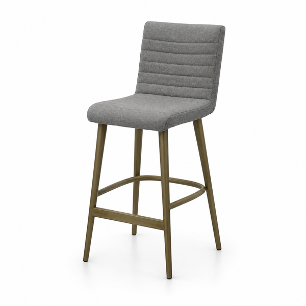 Barhocker RIGA mit Lehne in Grau mit Holzbeinen, Schrägansicht